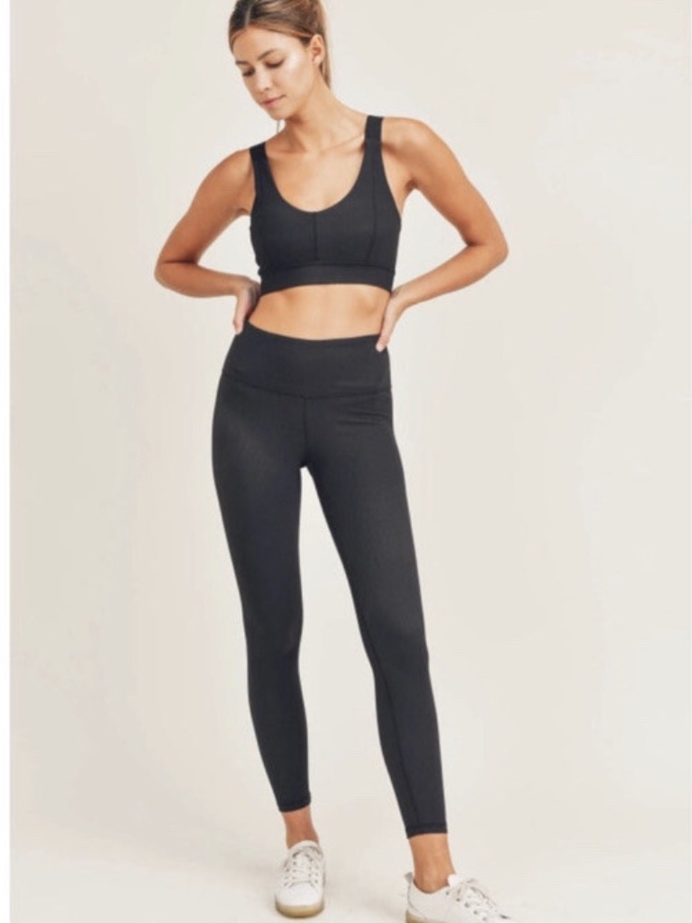 NWT Mono B Womens Ribbed Black High Waist Leggings